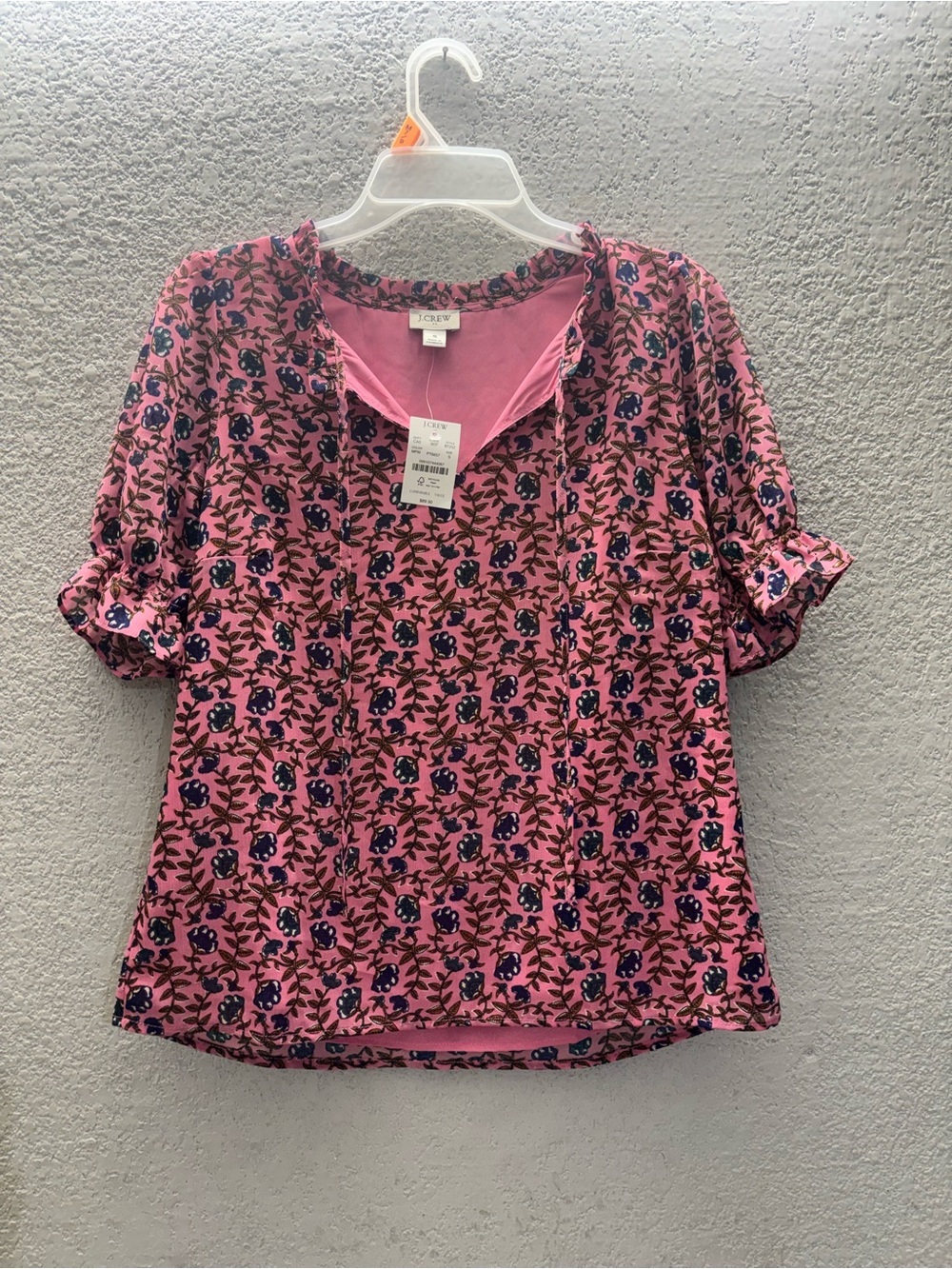 J. Crew Pink Floral V-Neck Short-Sleeve Blouse